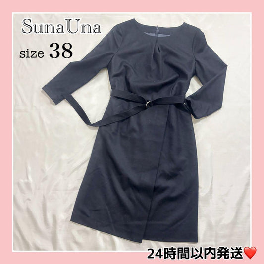 Suna Luna⭐ One-piece dress with belt, formal three-quarter sleeves, M size