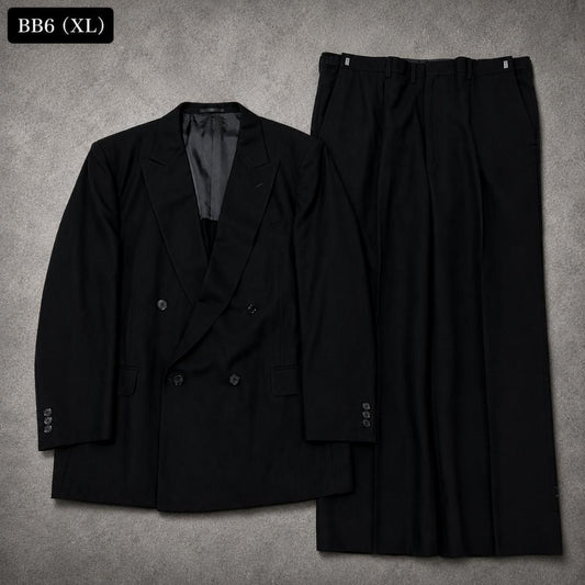 [vintage] Double-breasted black setup suit adjuster XL