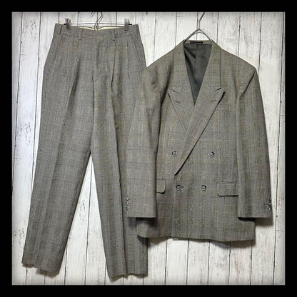 [Vintage ☆ Suit ☆ Setup] Double breasted ☆ Glen check ☆ 2 tuck L