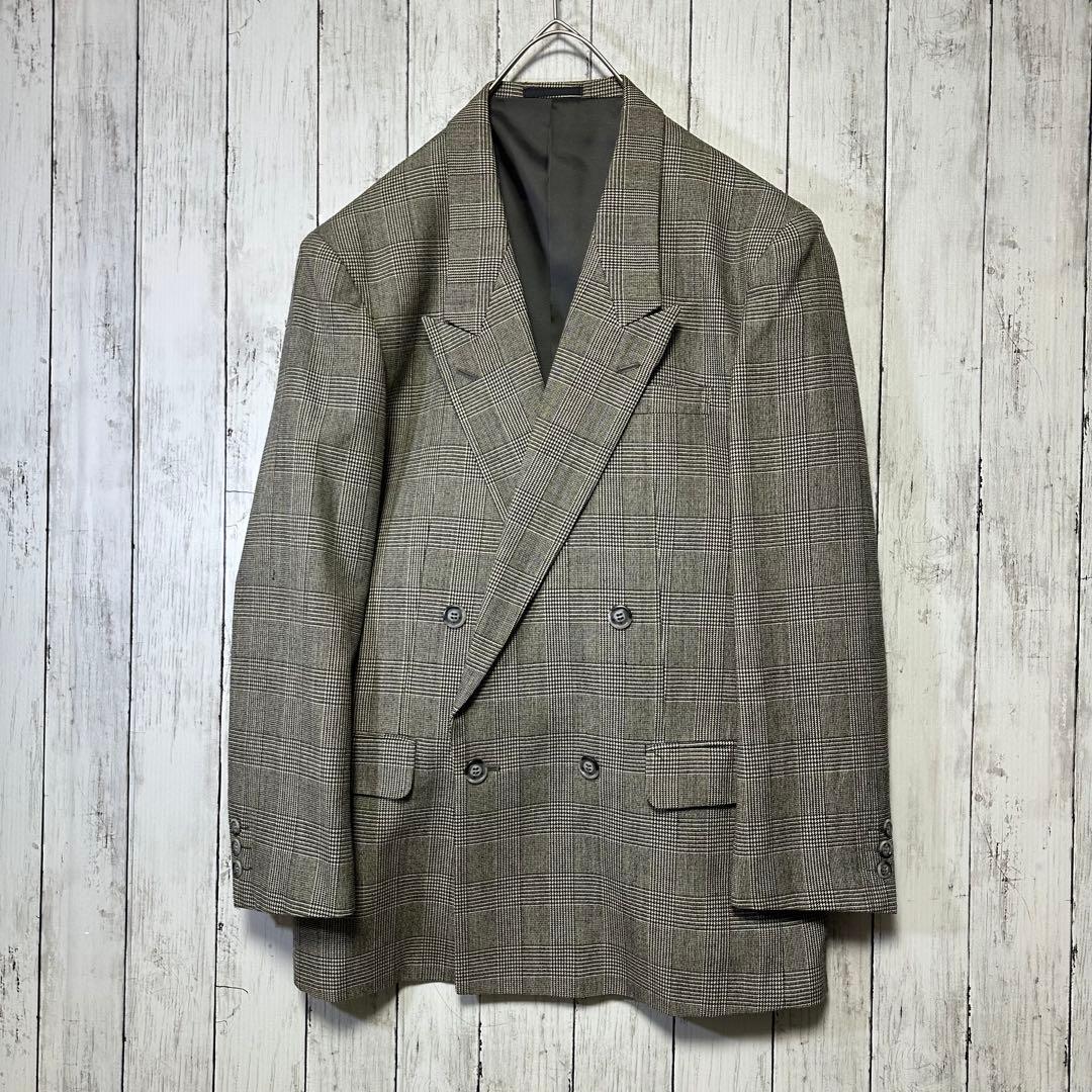 [Vintage ☆ Suit ☆ Setup] Double breasted ☆ Glen check ☆ 2 tuck L
