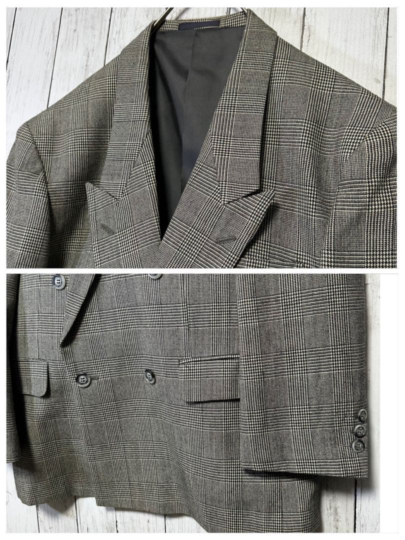 [Vintage ☆ Suit ☆ Setup] Double breasted ☆ Glen check ☆ 2 tuck L
