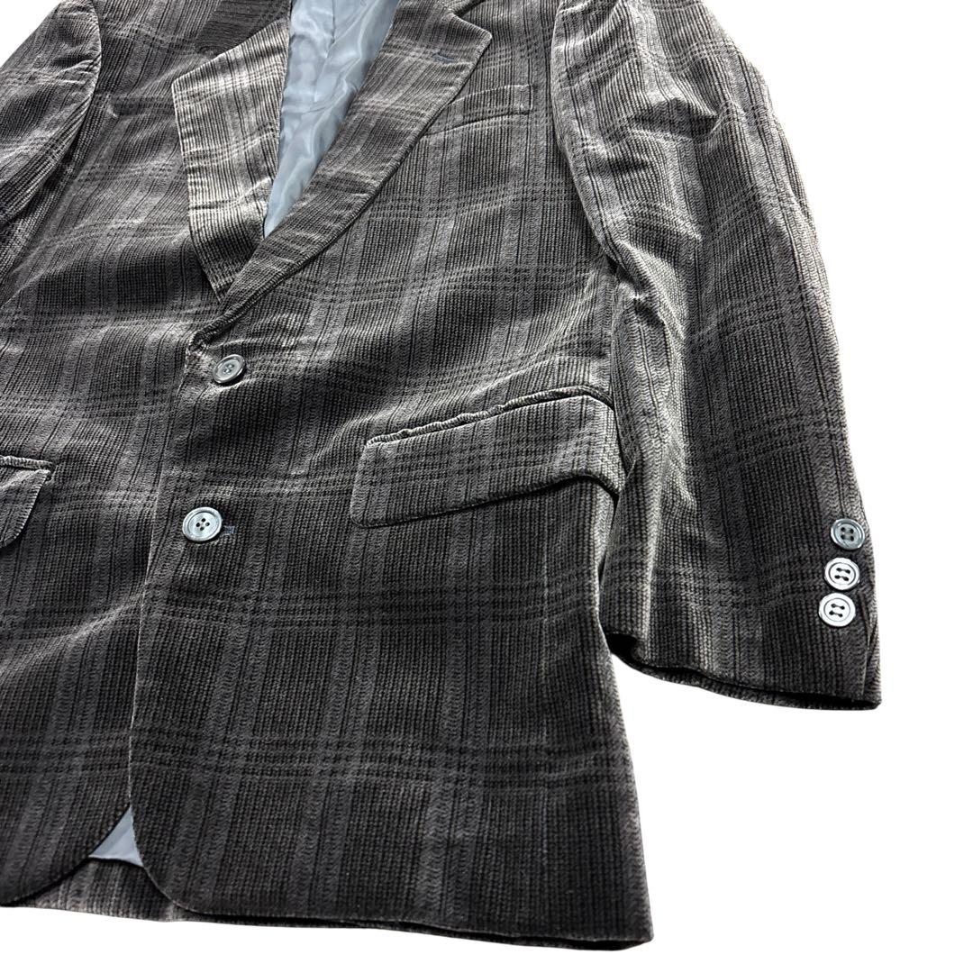 7AS10 Check pattern tailored jacket glossy dark gray vintage clothing