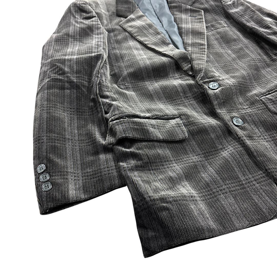 7AS10 Check pattern tailored jacket glossy dark gray vintage clothing