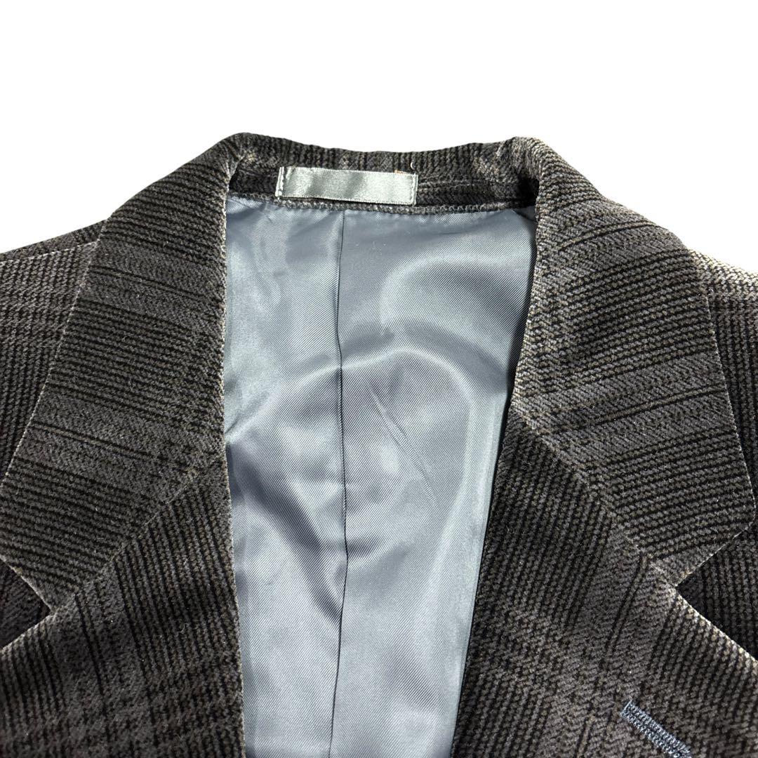 7AS10 Check pattern tailored jacket glossy dark gray vintage clothing