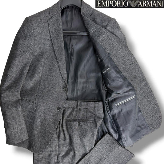 Unused Emporio Armani Black Tag M LINE Birds Eye Suit Gray 50