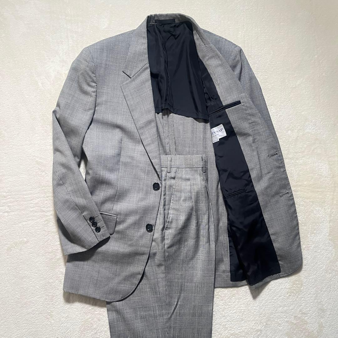 Glen check casual suit setup light gray M old clothes