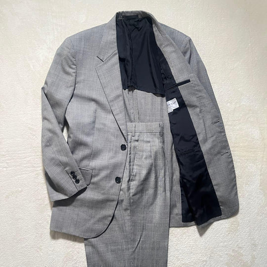 Glen check casual suit setup light gray M old clothes