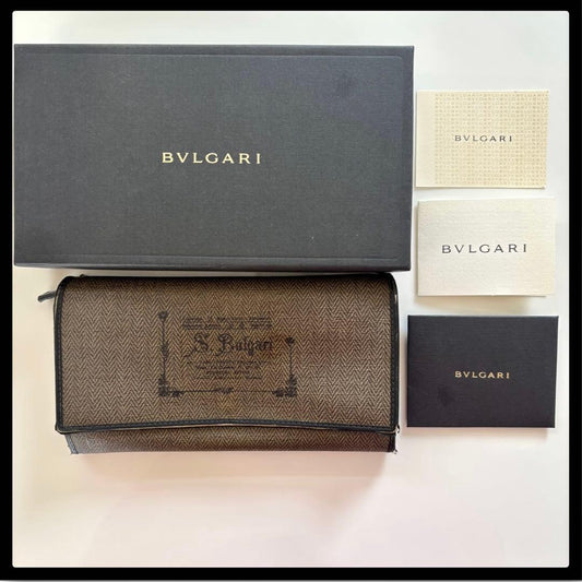 BVLGARI Bvlgari Long Wallet Brown Leather Vintage Luxury Men's