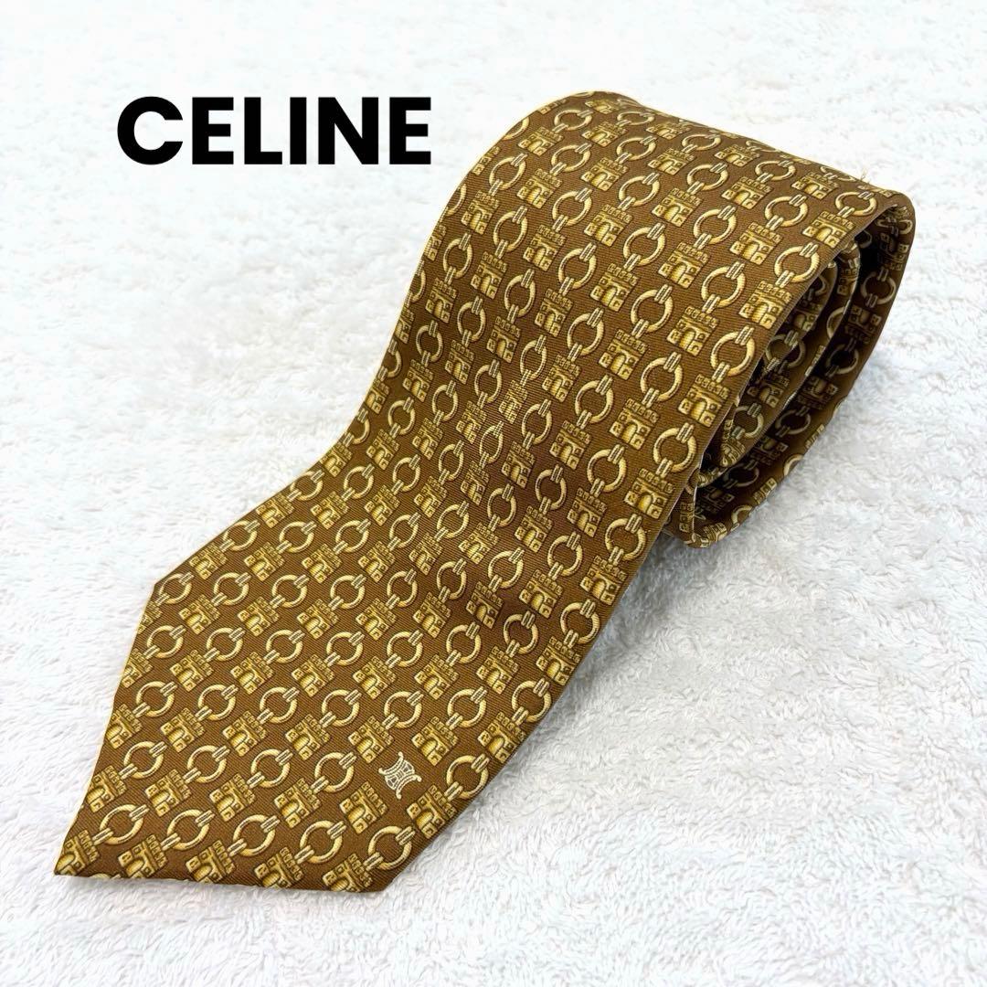 [With translation] CELINE Necktie Macadam Arc de Triomphe Blason Brown