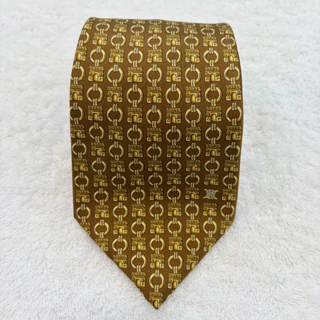 [With translation] CELINE Necktie Macadam Arc de Triomphe Blason Brown