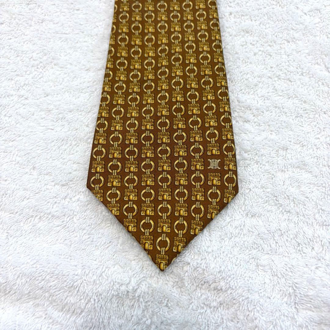 [With translation] CELINE Necktie Macadam Arc de Triomphe Blason Brown
