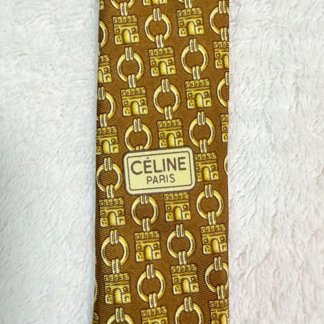 [With translation] CELINE Necktie Macadam Arc de Triomphe Blason Brown
