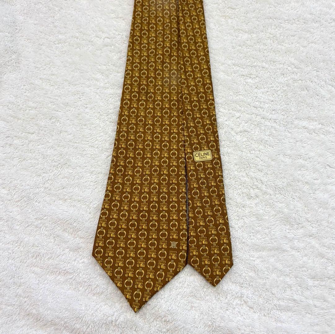 [With translation] CELINE Necktie Macadam Arc de Triomphe Blason Brown