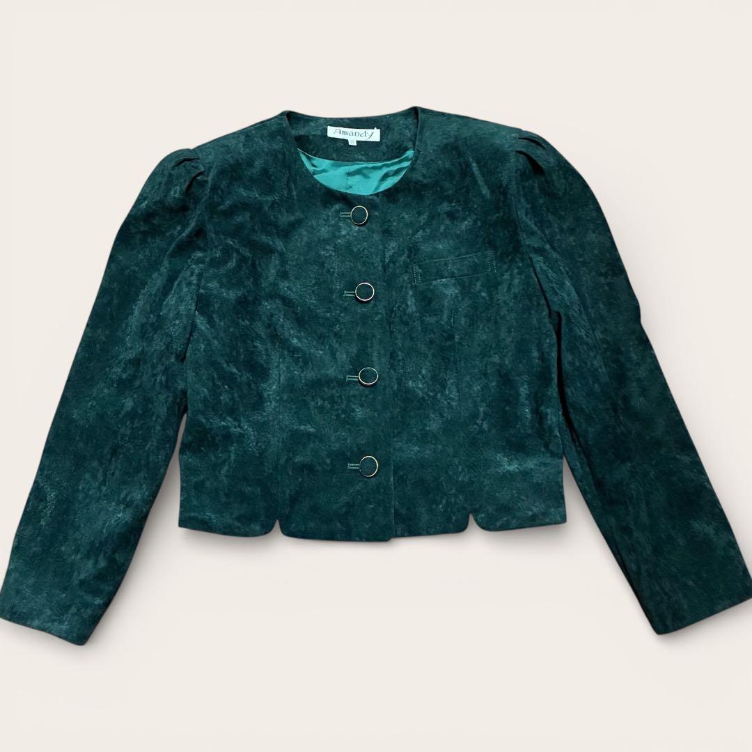 Amanda Gold Button Suede Style Setup L Bubbly Suit Green