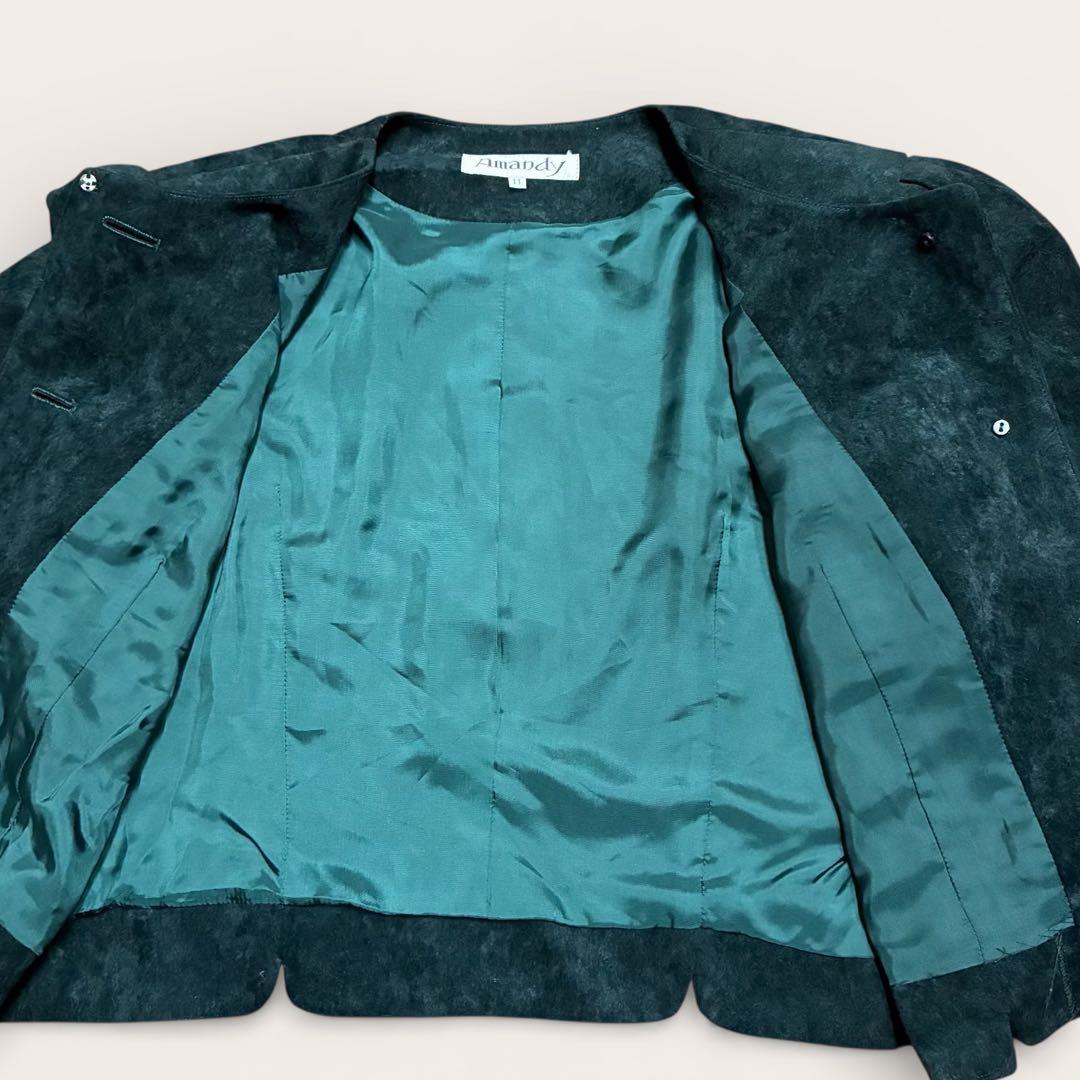 Amanda Gold Button Suede Style Setup L Bubbly Suit Green