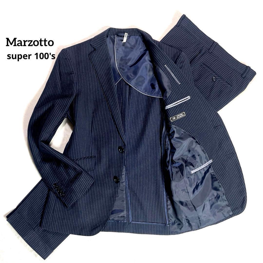 Marzotto Wool Setup Suit Top and Bottom M Equivalent Striped Unlined