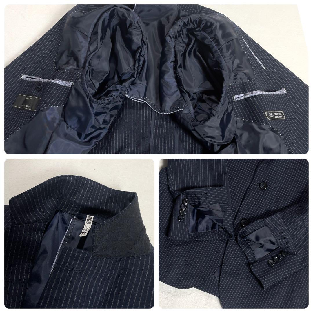 Marzotto Wool Setup Suit Top and Bottom M Equivalent Striped Unlined