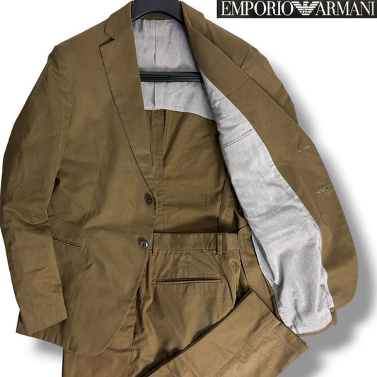 Good Condition Emporio Armani Black Tag F LINE Cotton Suit Olive 50