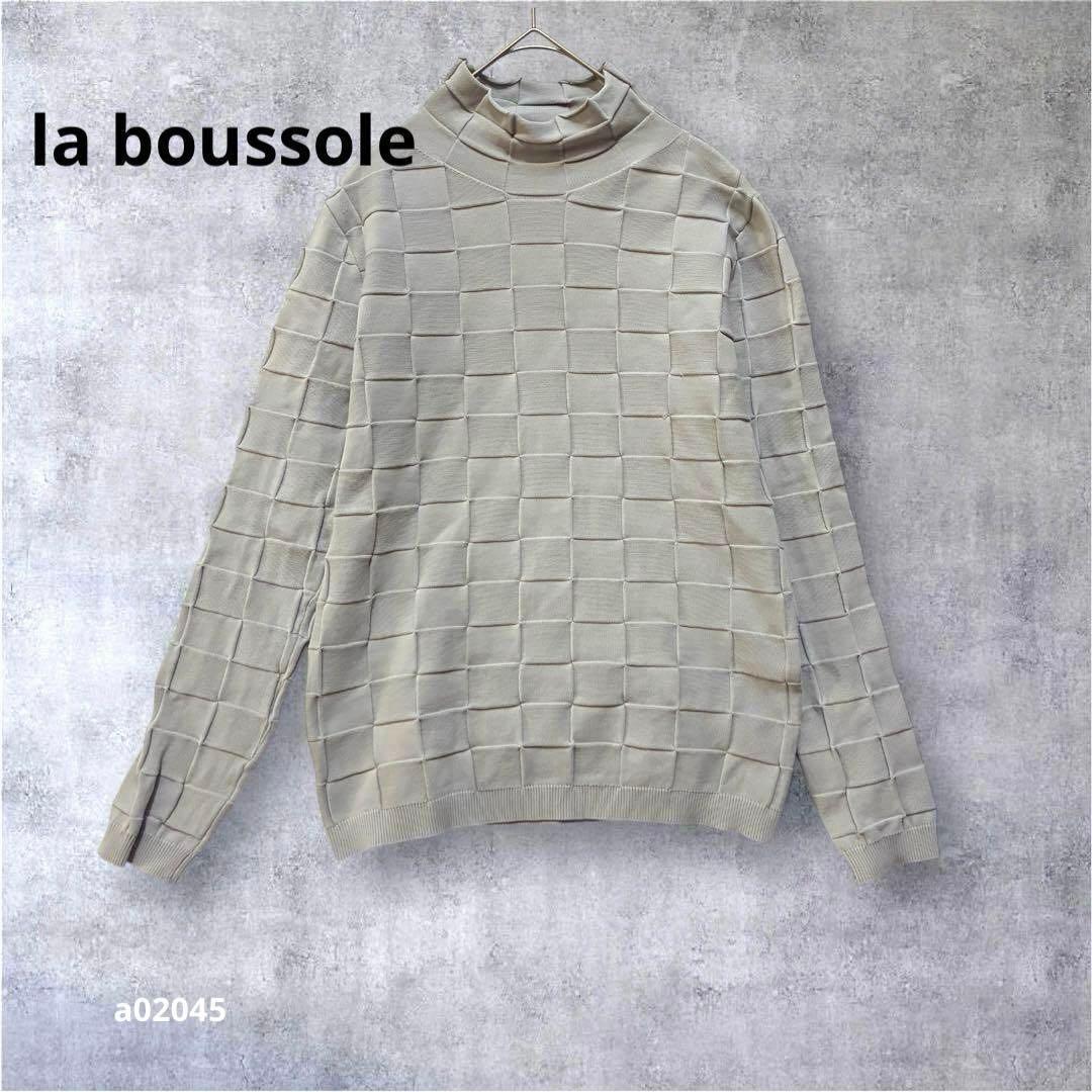 [Love Sol] High neck knit sweater Spring block check Gray M
