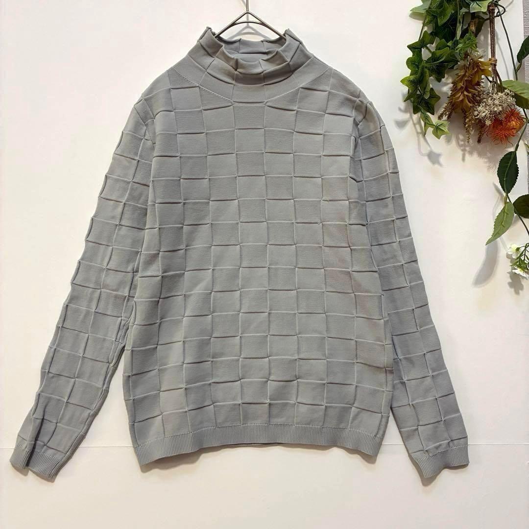 [Love Sol] High neck knit sweater Spring block check Gray M