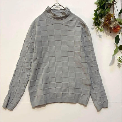 [Love Sol] High neck knit sweater Spring block check Gray M