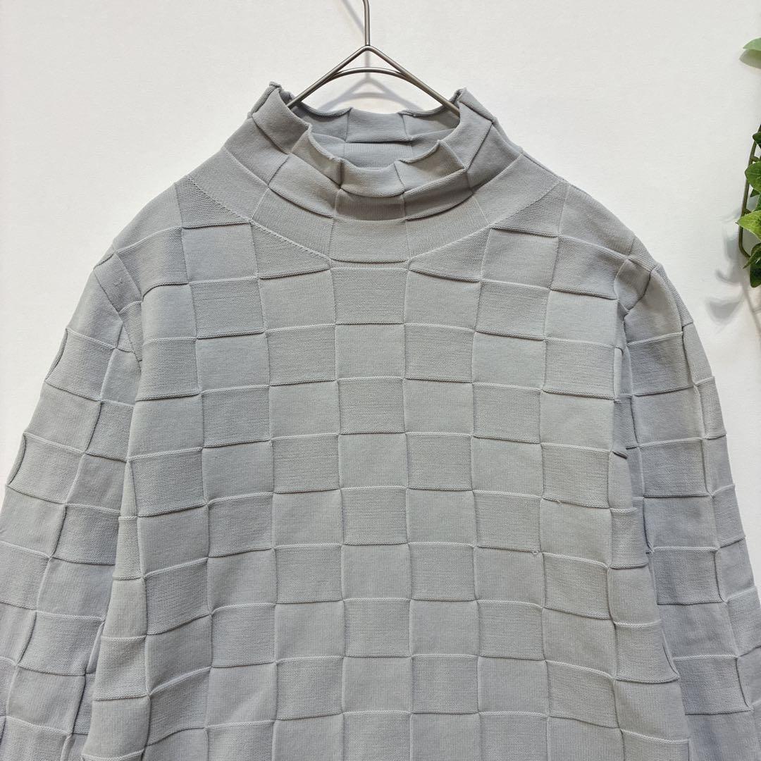 [Love Sol] High neck knit sweater Spring block check Gray M