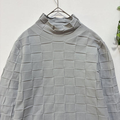 [Love Sol] High neck knit sweater Spring block check Gray M