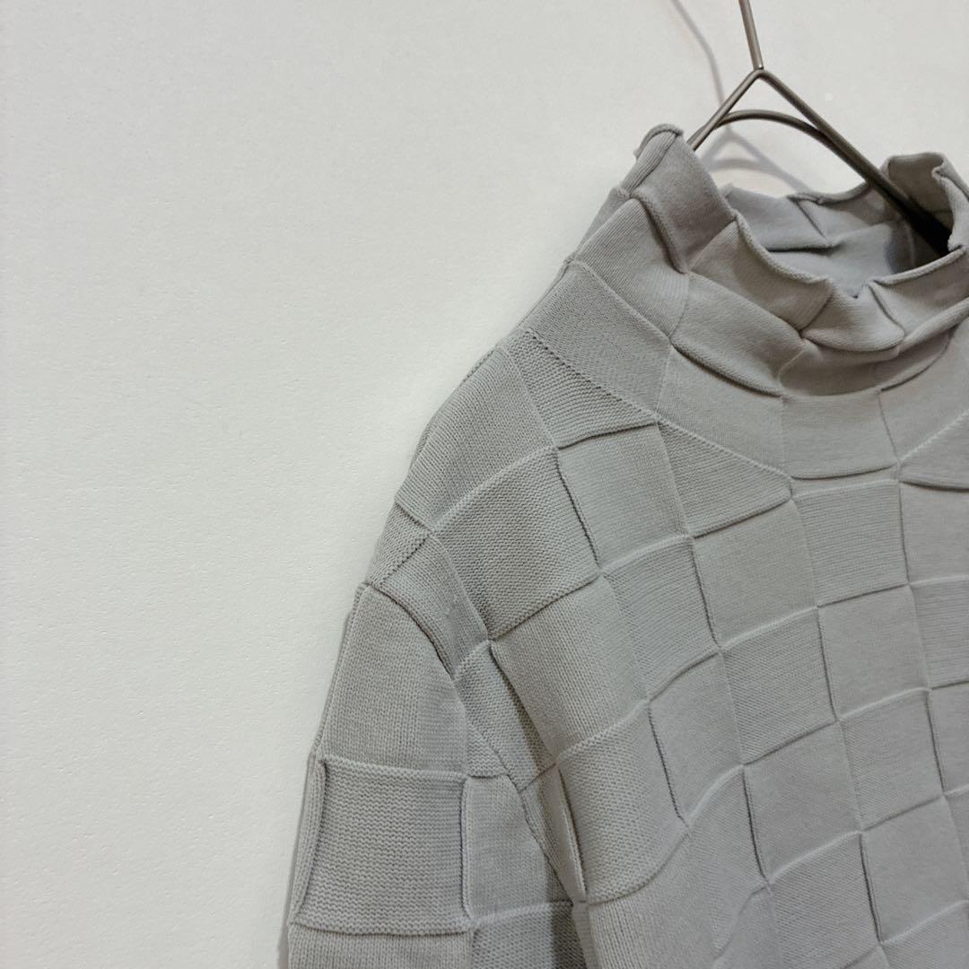 [Love Sol] High neck knit sweater Spring block check Gray M