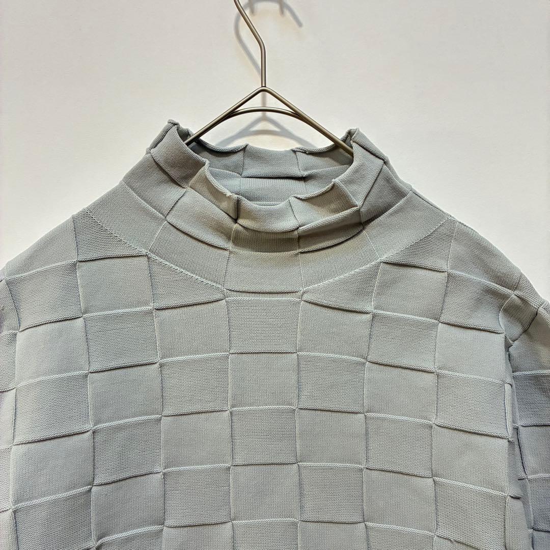 [Love Sol] High neck knit sweater Spring block check Gray M