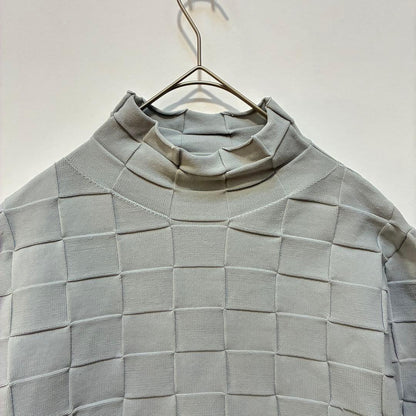[Love Sol] High neck knit sweater Spring block check Gray M