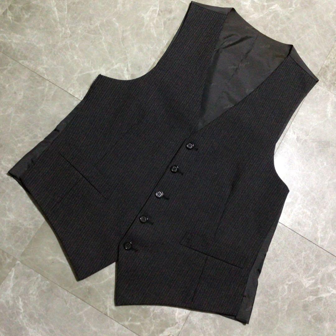 3 piece suit set up dark gray striped wool business luxury