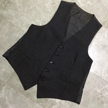 3 piece suit set up dark gray striped wool business luxury
