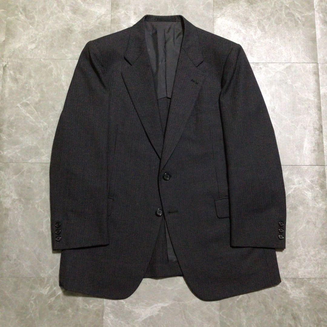 3 piece suit set up dark gray striped wool business luxury