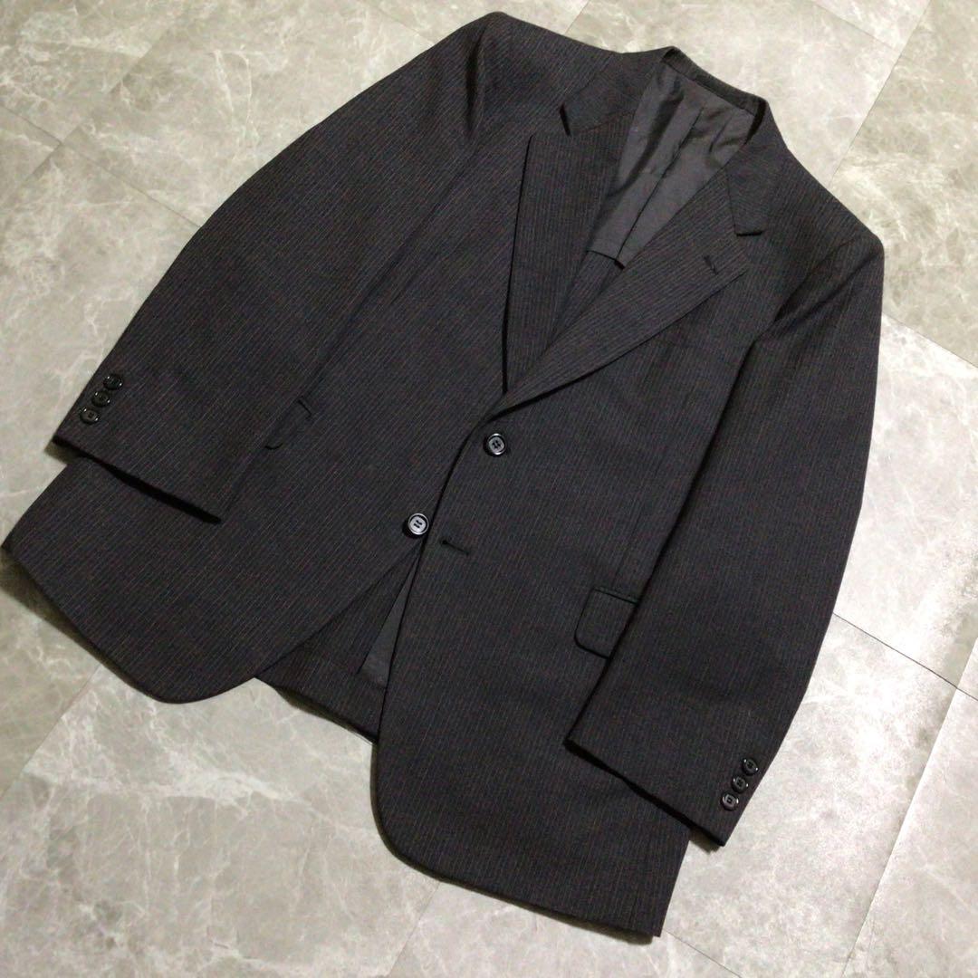 3 piece suit set up dark gray striped wool business luxury