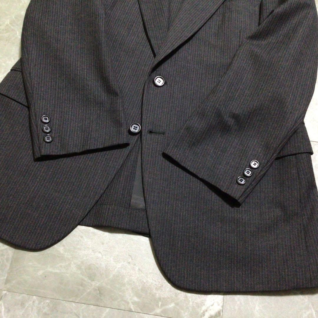 3 piece suit set up dark gray striped wool business luxury
