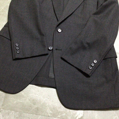 3 piece suit set up dark gray striped wool business luxury