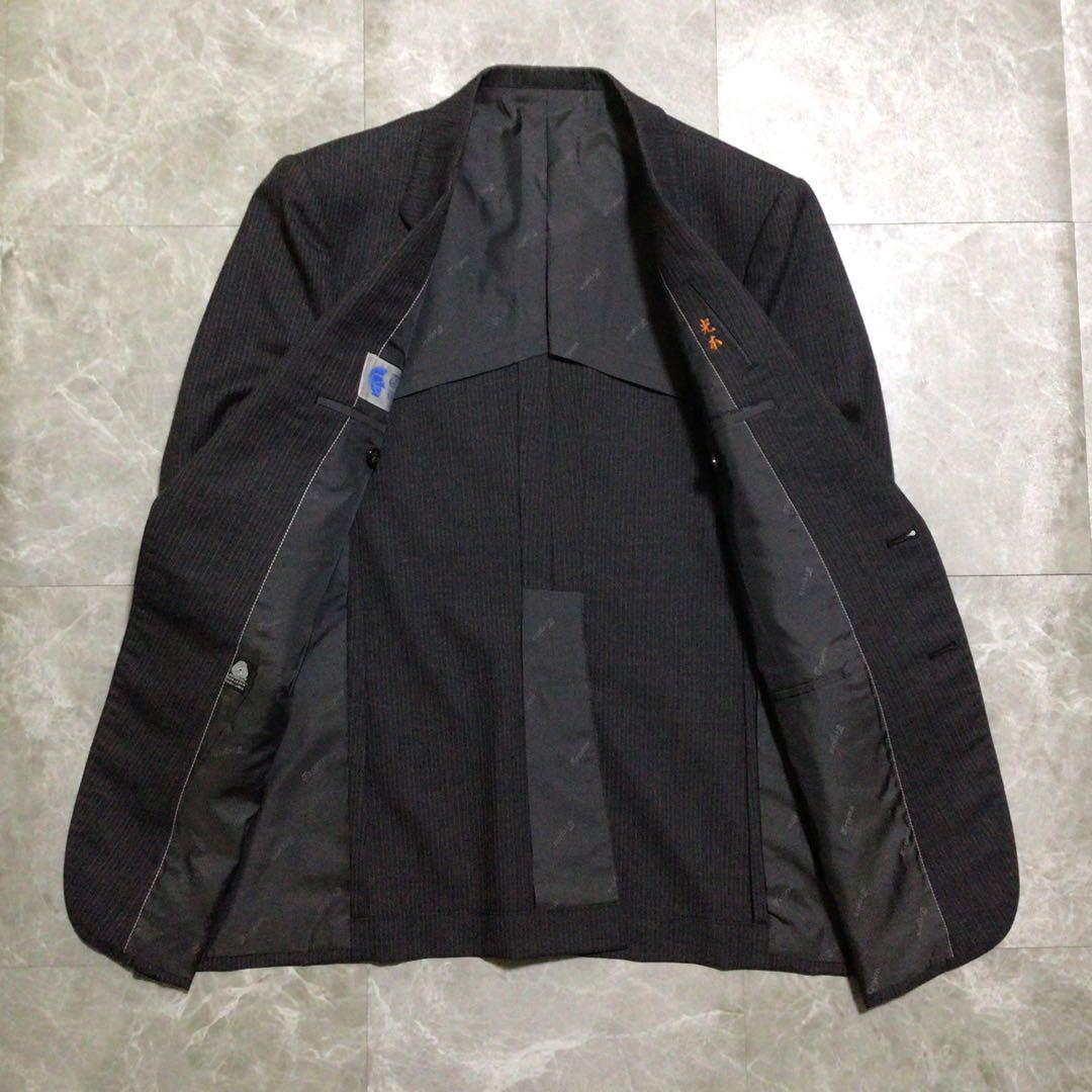 3 piece suit set up dark gray striped wool business luxury