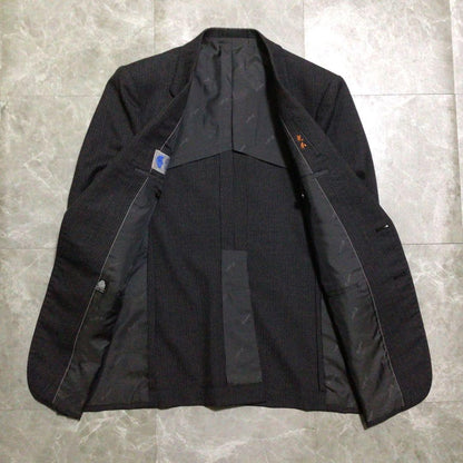 3 piece suit set up dark gray striped wool business luxury