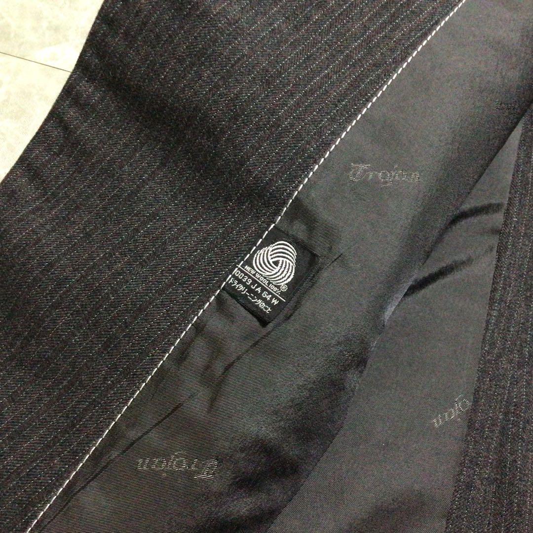 3 piece suit set up dark gray striped wool business luxury