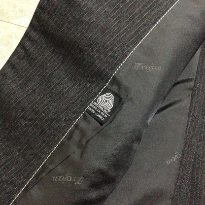 3 piece suit set up dark gray striped wool business luxury
