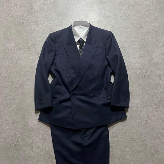 Vintage Men's Double Setup Suit Navy Check Pattern Good Condition