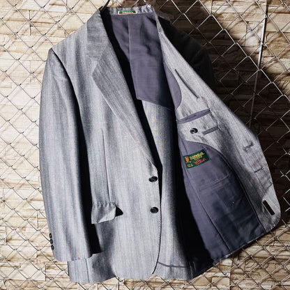 British prestigious Dormeuil fabric setup suit L equivalent gray mohair blend rare vintage