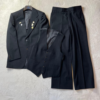 [Vintage] Three-piece suit setup black 100% wool
