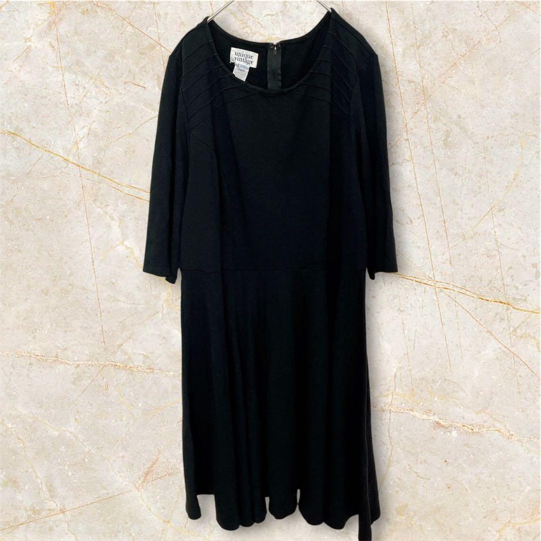 [Unique Vintage] Pintuck Flare Dress 1X Black 3L