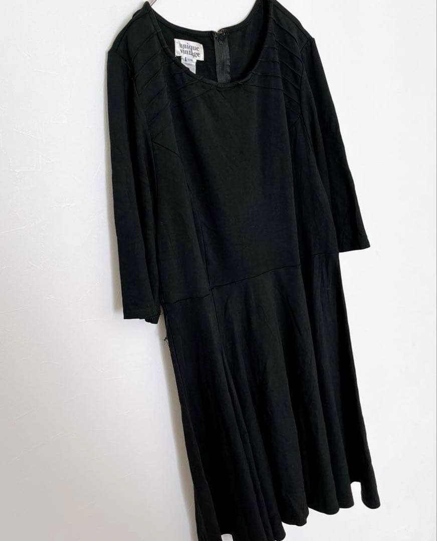 [Unique Vintage] Pintuck Flare Dress 1X Black 3L