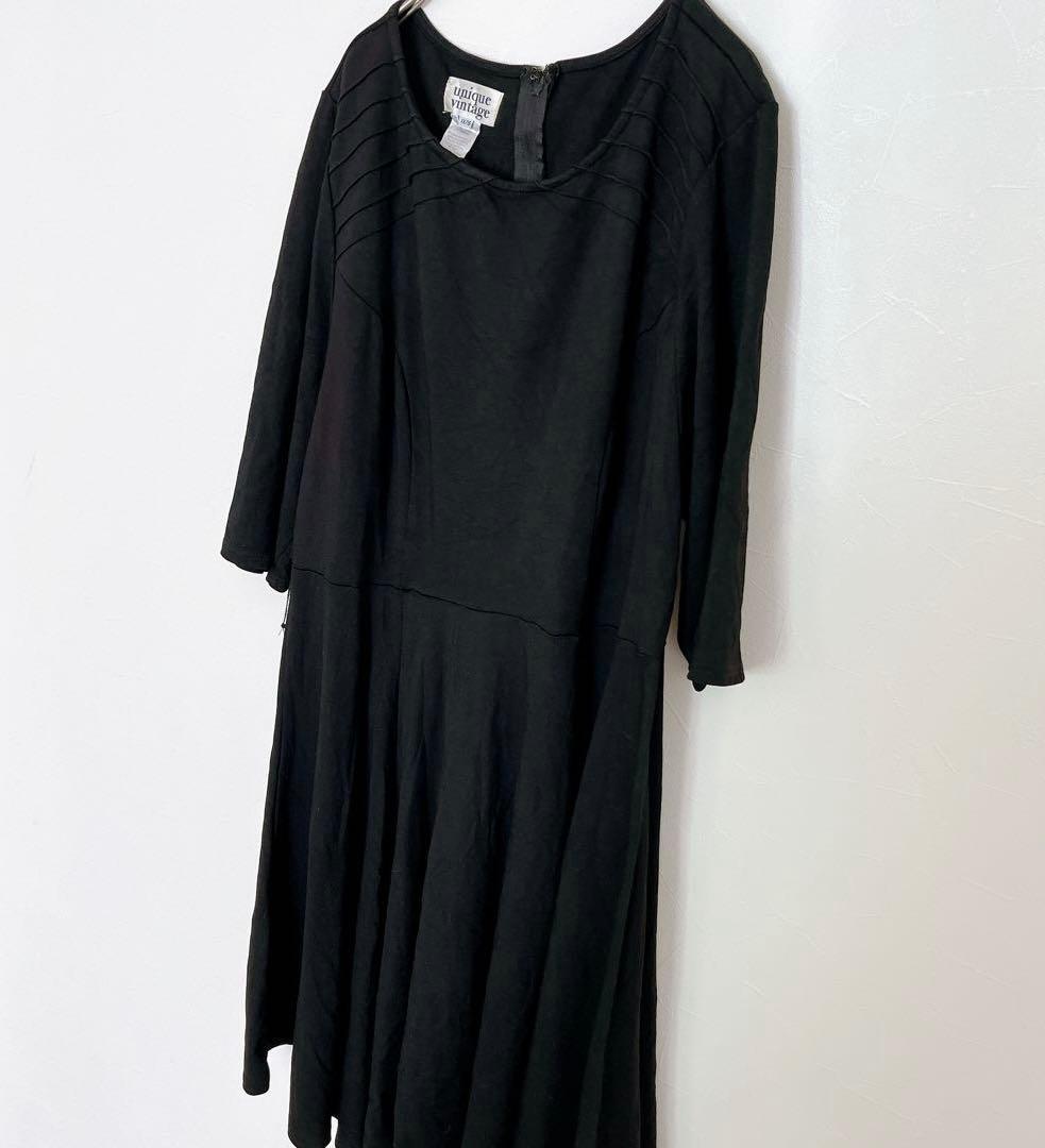 [Unique Vintage] Pintuck Flare Dress 1X Black 3L