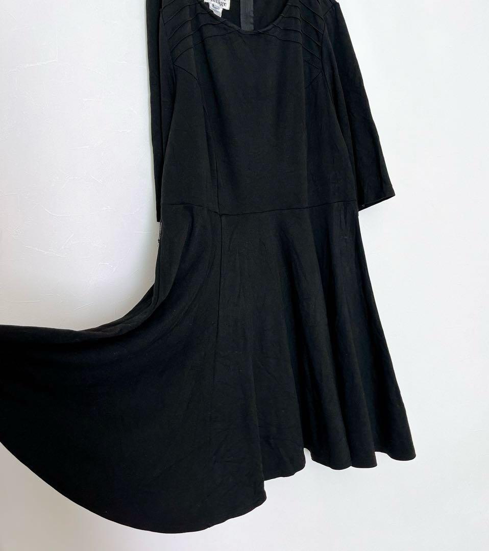 [Unique Vintage] Pintuck Flare Dress 1X Black 3L