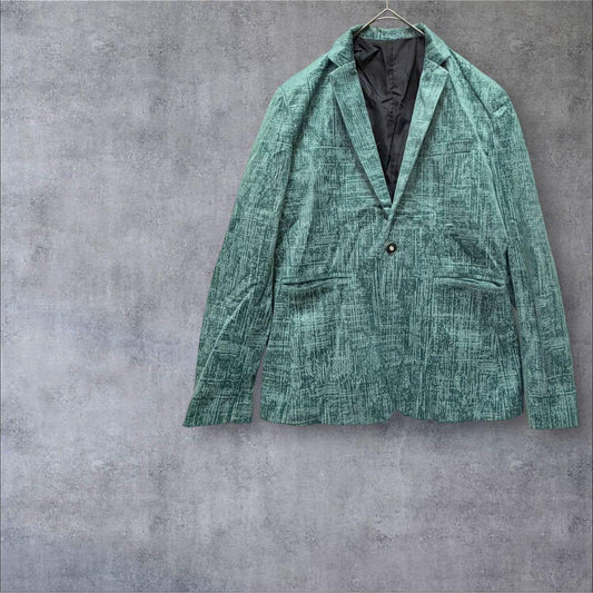Good quality tailored jacket suit velor style one button chic glossy green