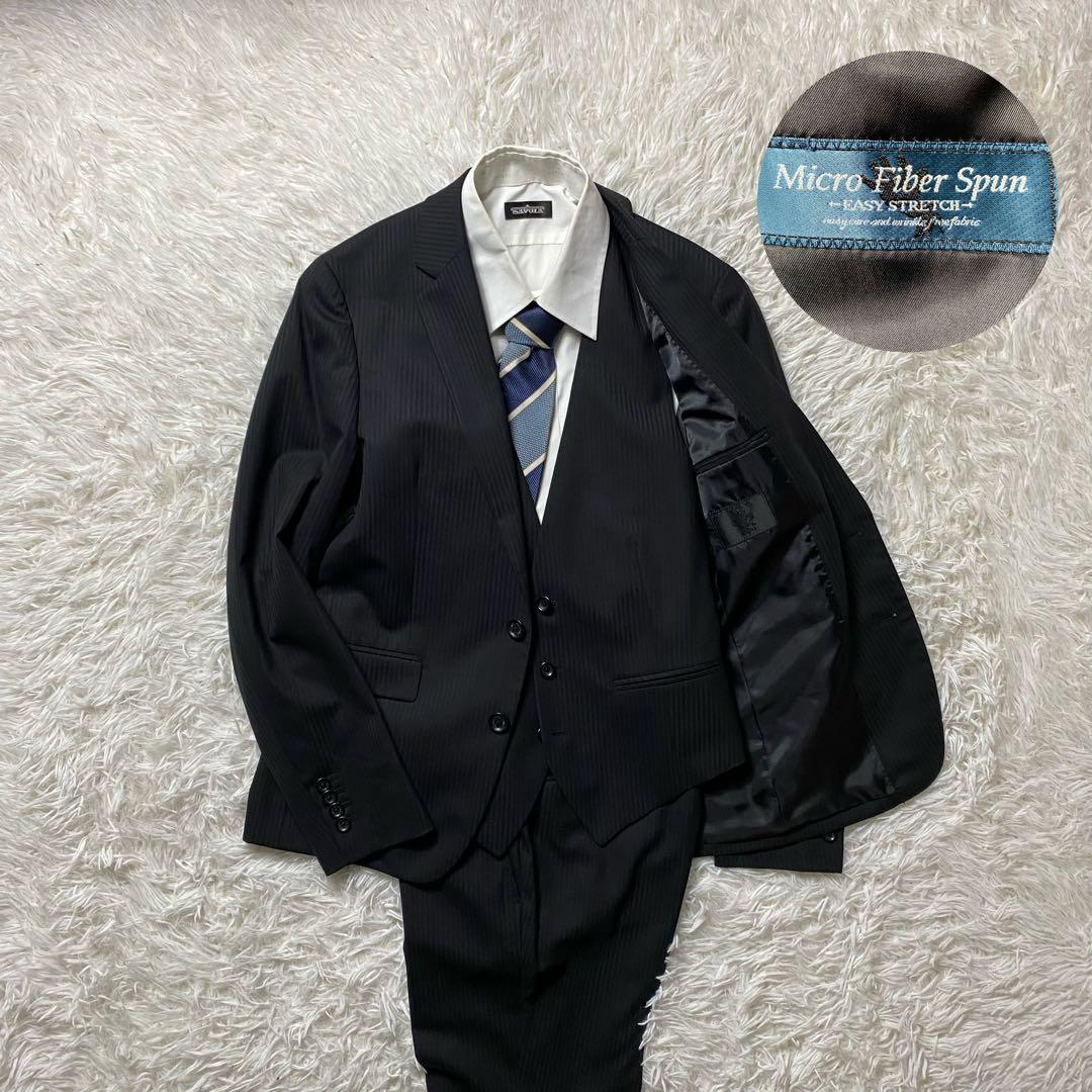 Men's suit set up three-piece striped microfiber M