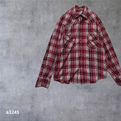 [Agato] Checked flannel shirt, casual, cotton, collar wired, M